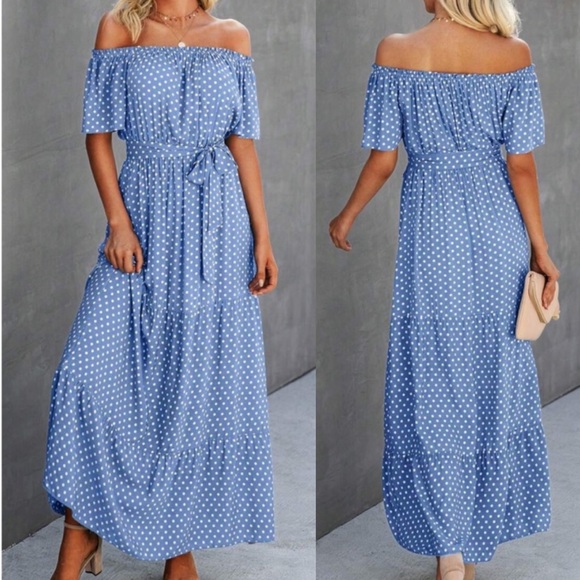 Polka dot off shoulder maxi dress - Picture 2 of 5